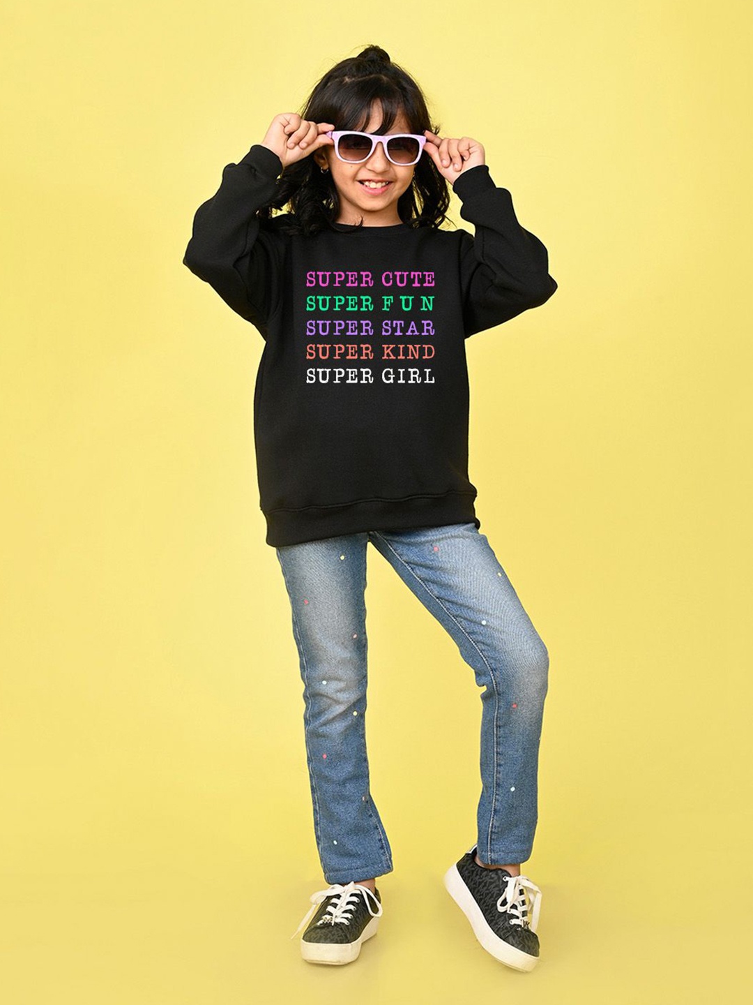 

NUSYL Girls Typography Printed Oversized Sweatshirt, Black