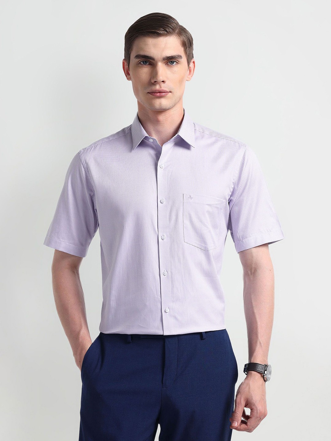 

Arrow Men Classic Micro Checks Opaque Printed Formal Shirt, Purple