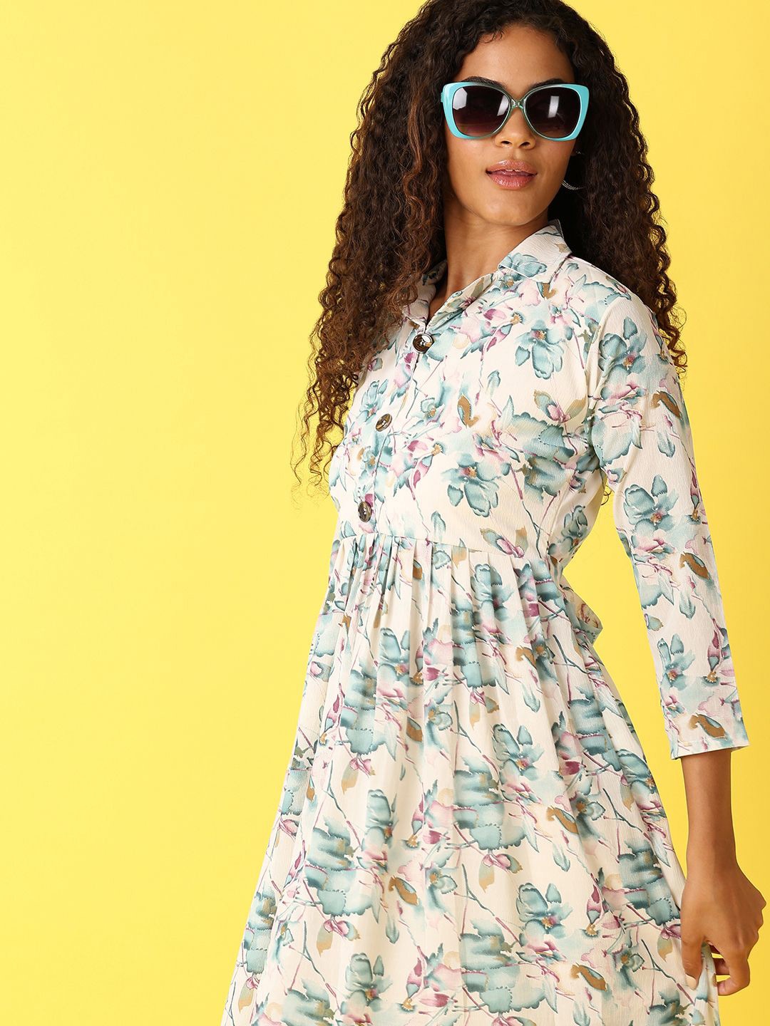 

UNLIMITED Floral Printed Empire Midi Dress, Off white