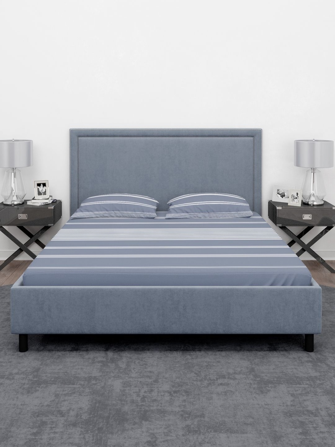 

RANGOLI Striped Cotton Bedsheet Set, Blue