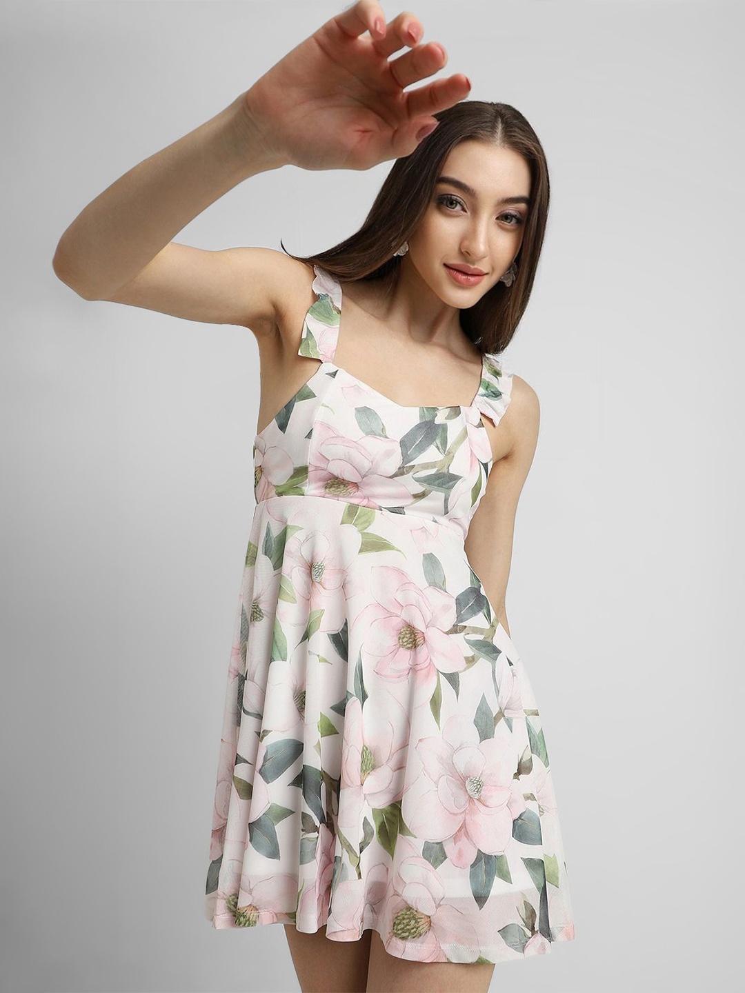 

FOREVER 21 Floral Printed Fit & Flare Mini Dress, White