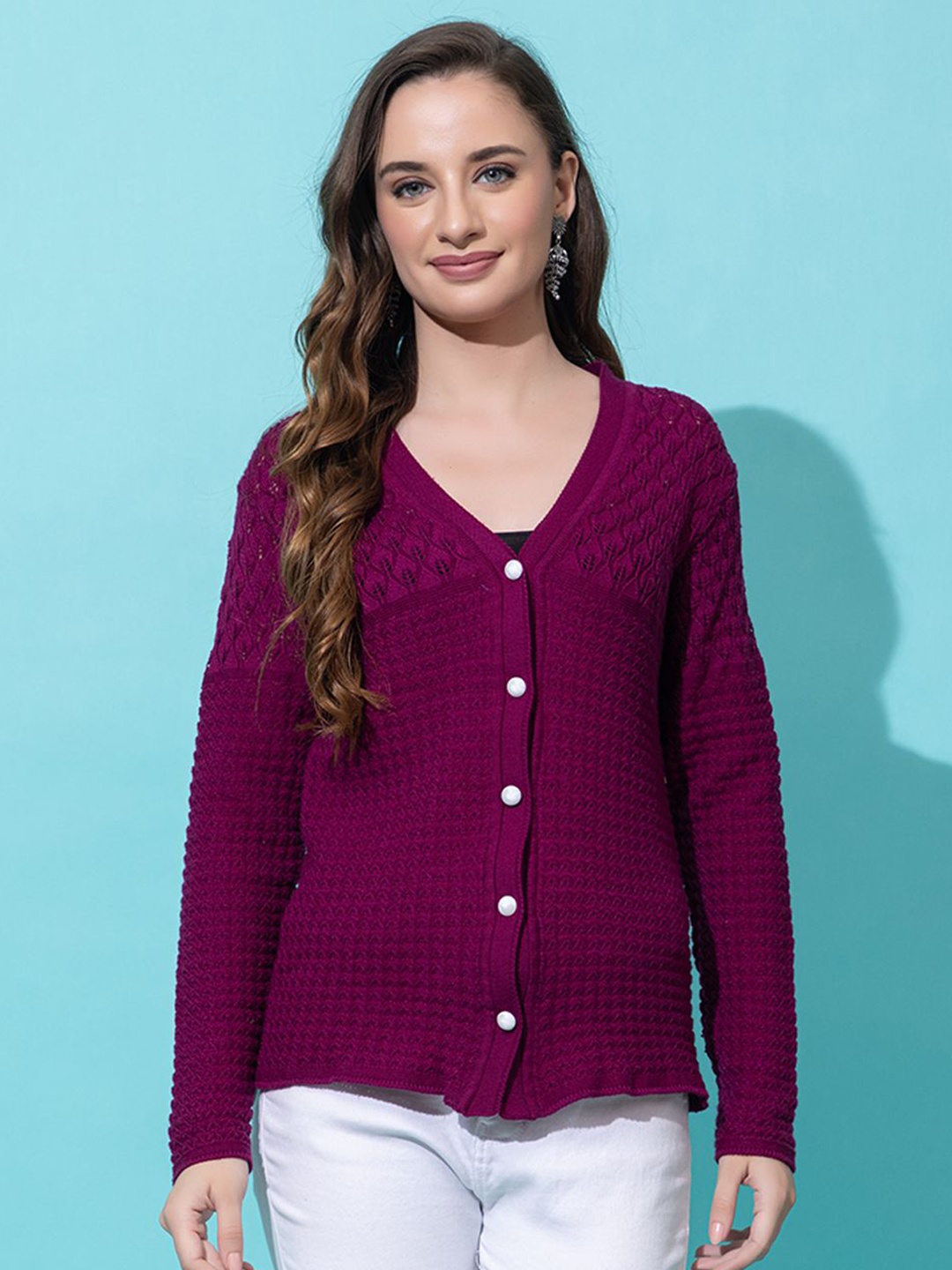 

Anouk Women Cable Knit Cardigan, Purple