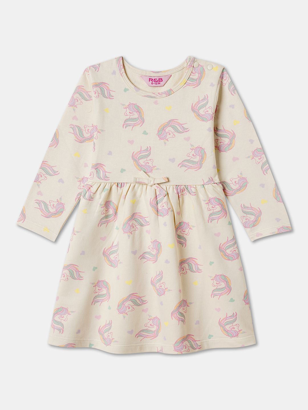 

R&B Girls Printed A-Line Dress, Off white