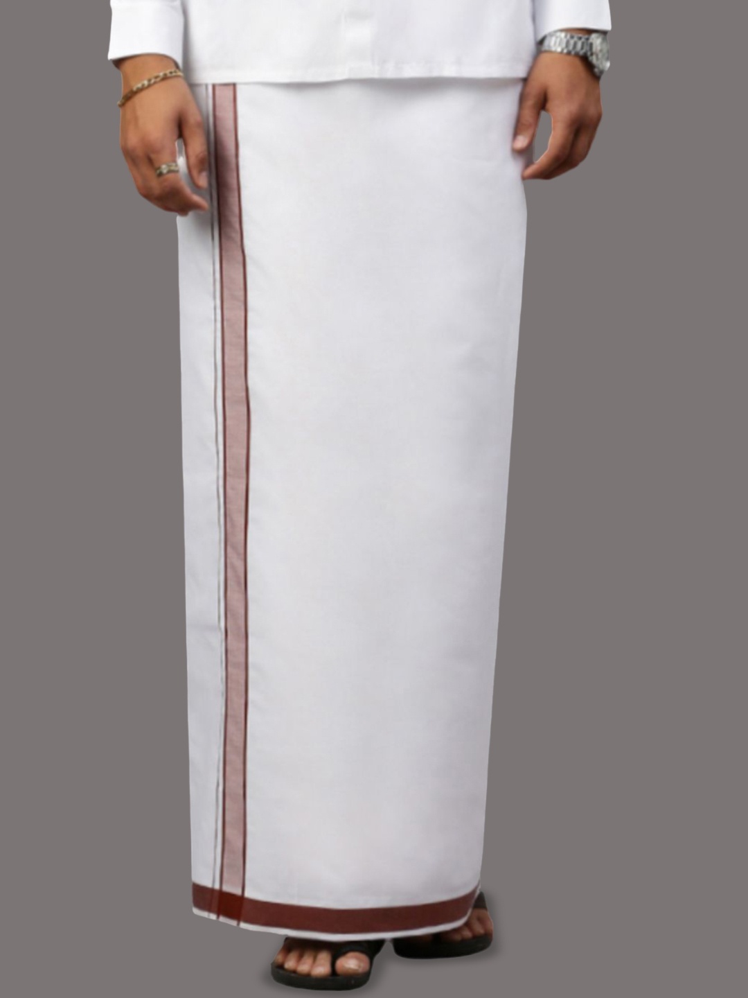 

RAMRAJ Men Prestigious Look Dhoti with Fancy Border, White