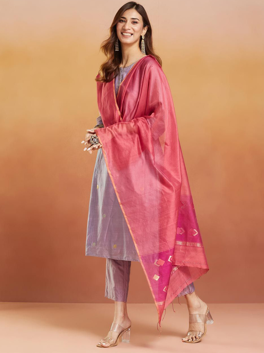 

Fabindia Pink Cotton Silk Blend Dupatta