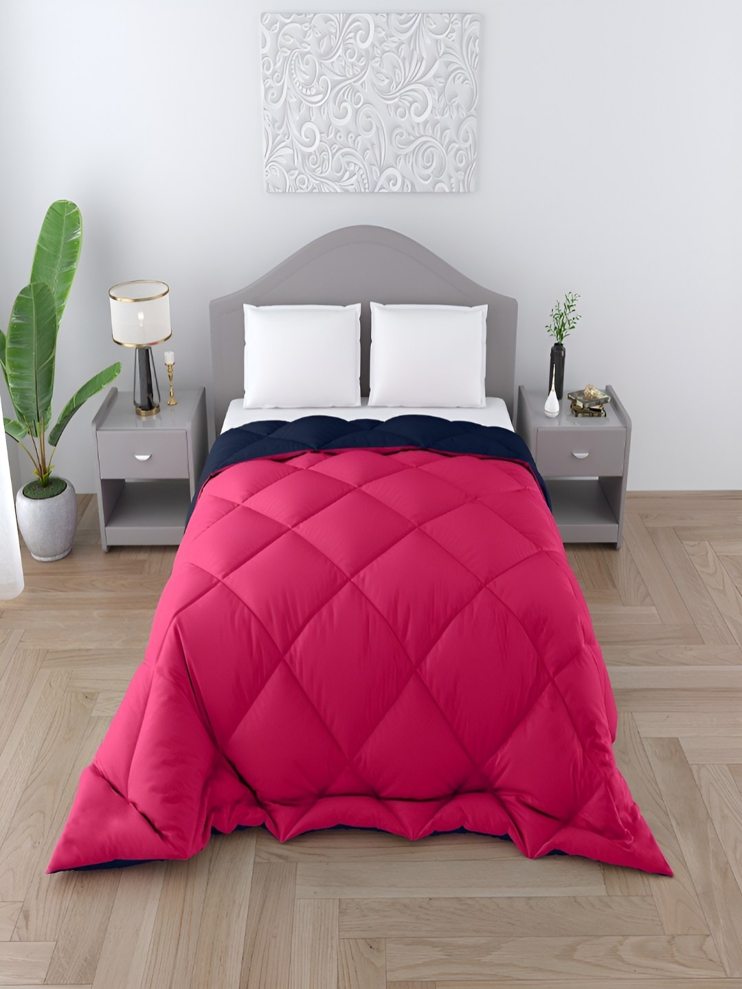 

tundwal's Pink & Blue Heavy Winter Quilted 250 GSM Single Bed Comforter