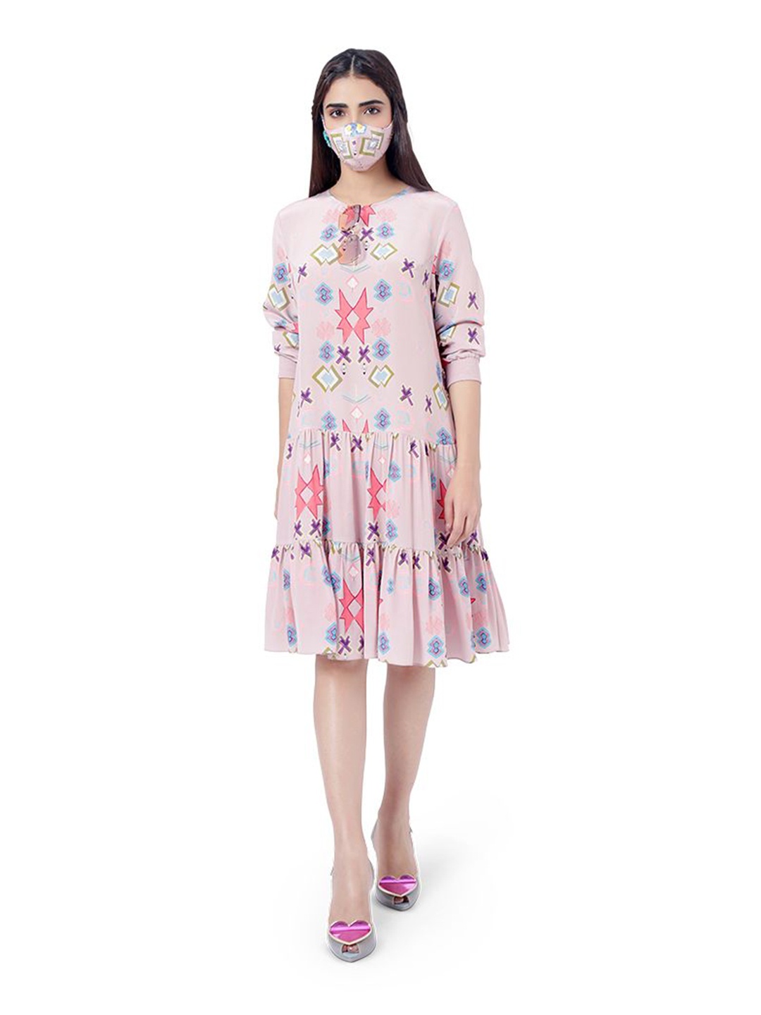 

PS PRET BY PAYAL SINGHAL Geometric A-Line Tiered Dress, Pink