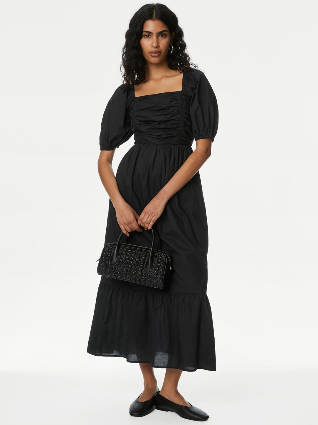 

Marks & Spencer Pure Cotton Fit & Flare Midi Dress, Black