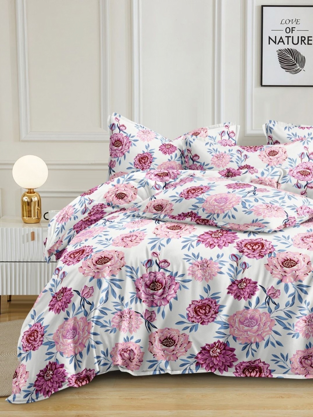 

Ariana Pink & White Floral Microfiber 144 TC Queen Bedsheet with 2 Pillow Covers