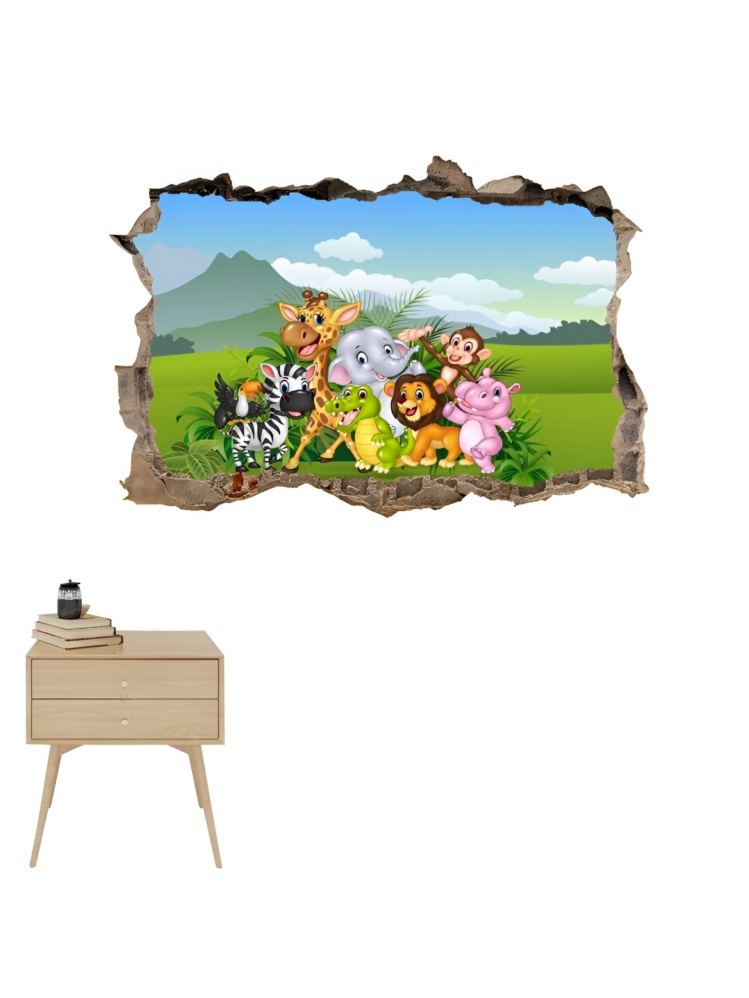 

Jaamso Royals Green Jungle Animal Cartoon Printed Self Adhesive Wall Sticker