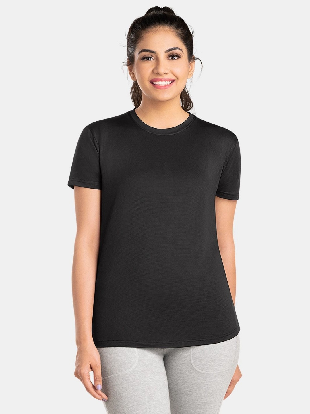 

Dermawear Women Solid Round Neck T-Shirt, Black