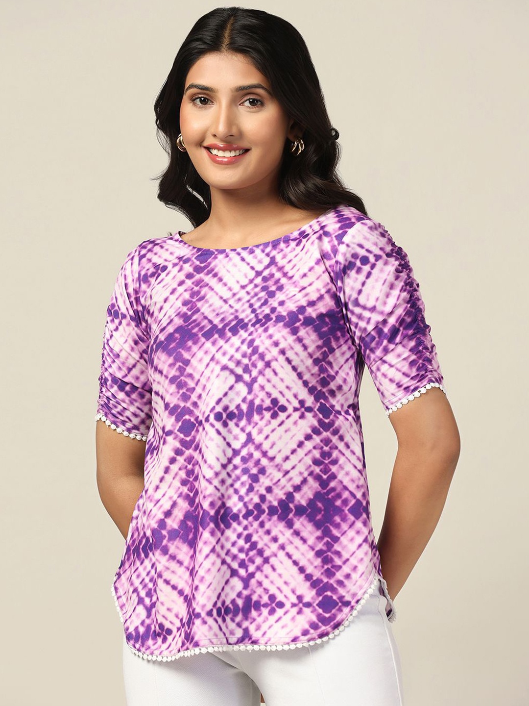 

BAESD Tie and Dye Print Crepe Top, Purple