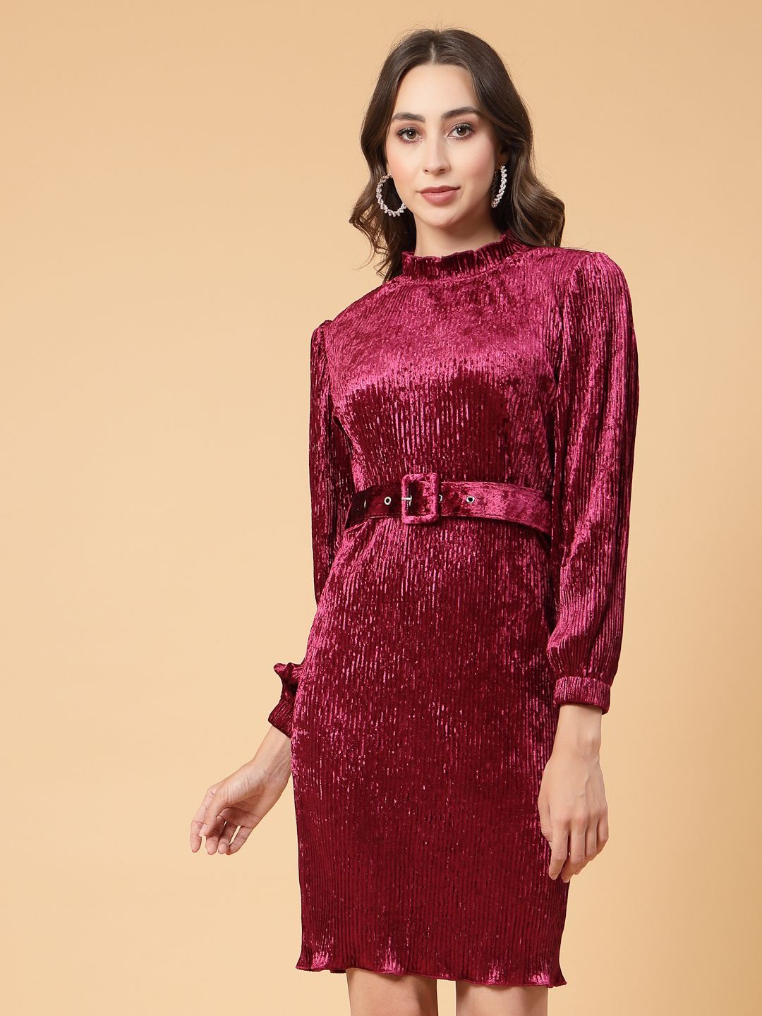

Mafadeny Women Mock Neck Sheath Dress, Fuchsia