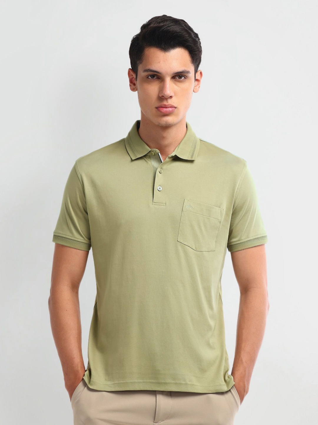 

Arrow Men Solid Polo Collar Cotton T-Shirt, Green