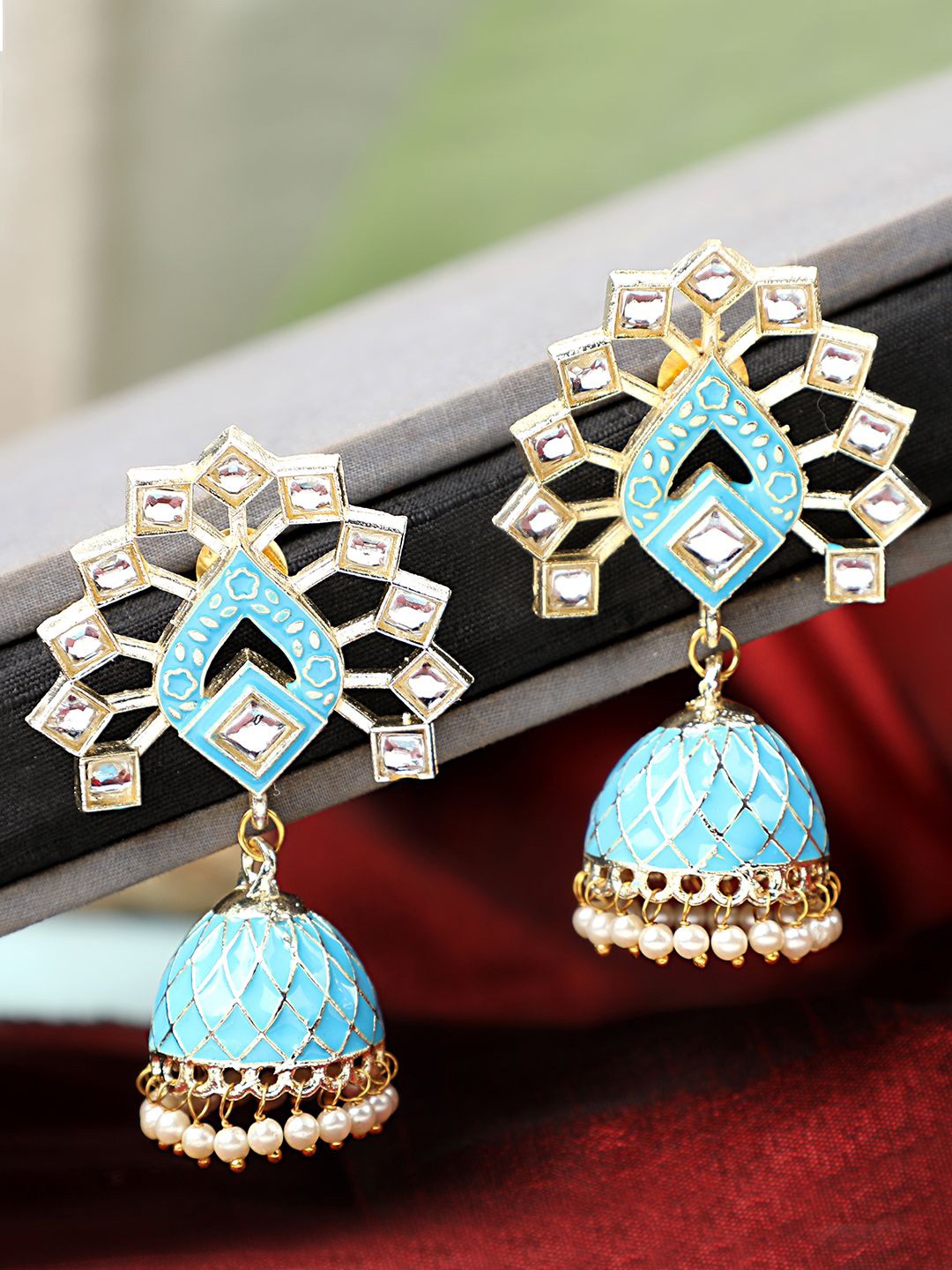 

MODE MANIA Gold-Plated Kundan Studded Dome Shaped Jhumkas