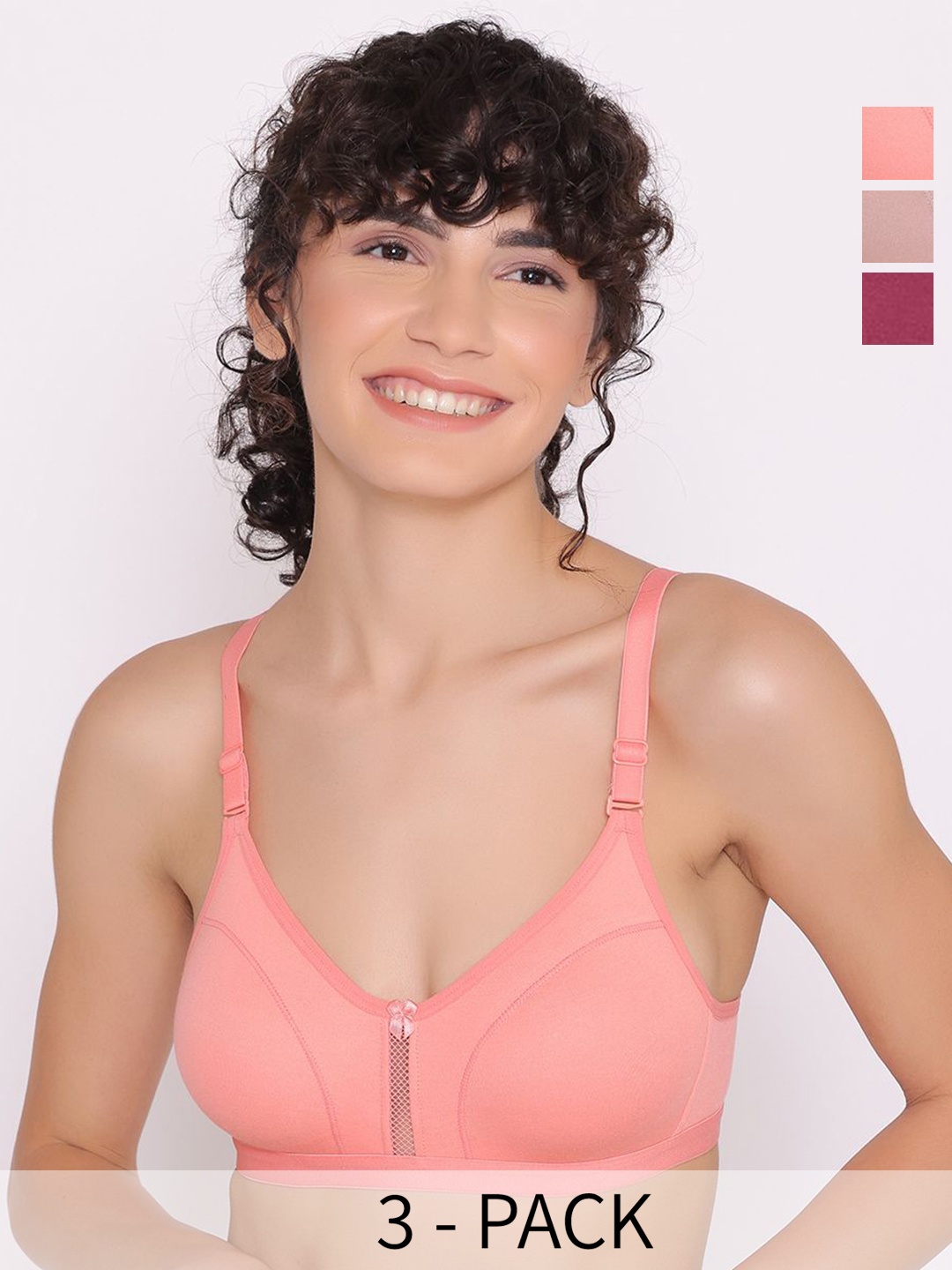 

INKURV Women Solid Pack Of 3 Full Coverage Bra, Pink