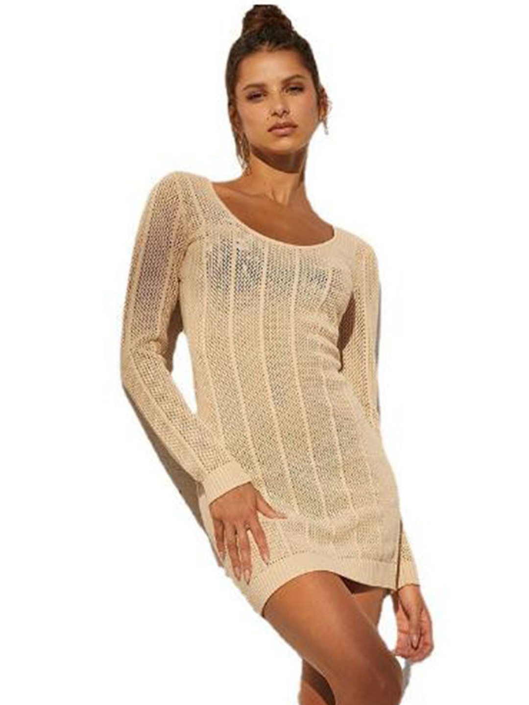 

StyleCast Long Sleeves Georgette Dress, Beige