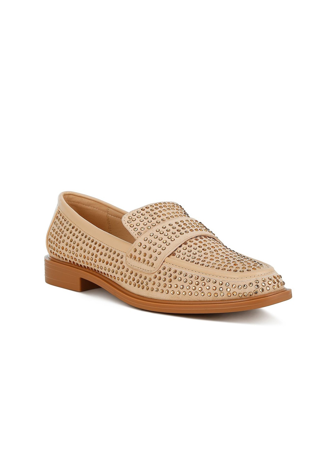 

London Rag Women Solid Slip-On Round Toe Leather Loafers, Beige