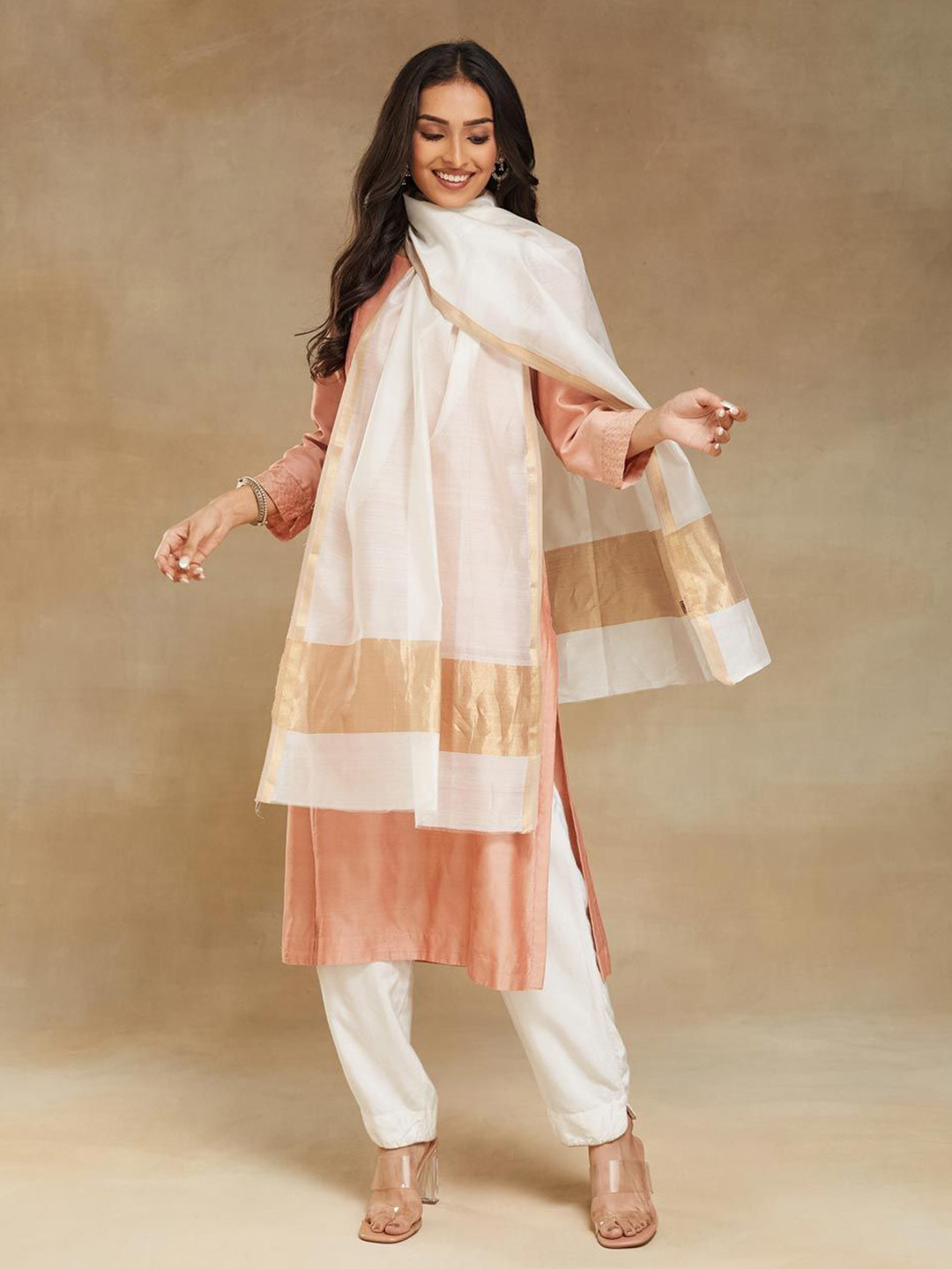

Fabindia Women Woven Design Stole, Off white