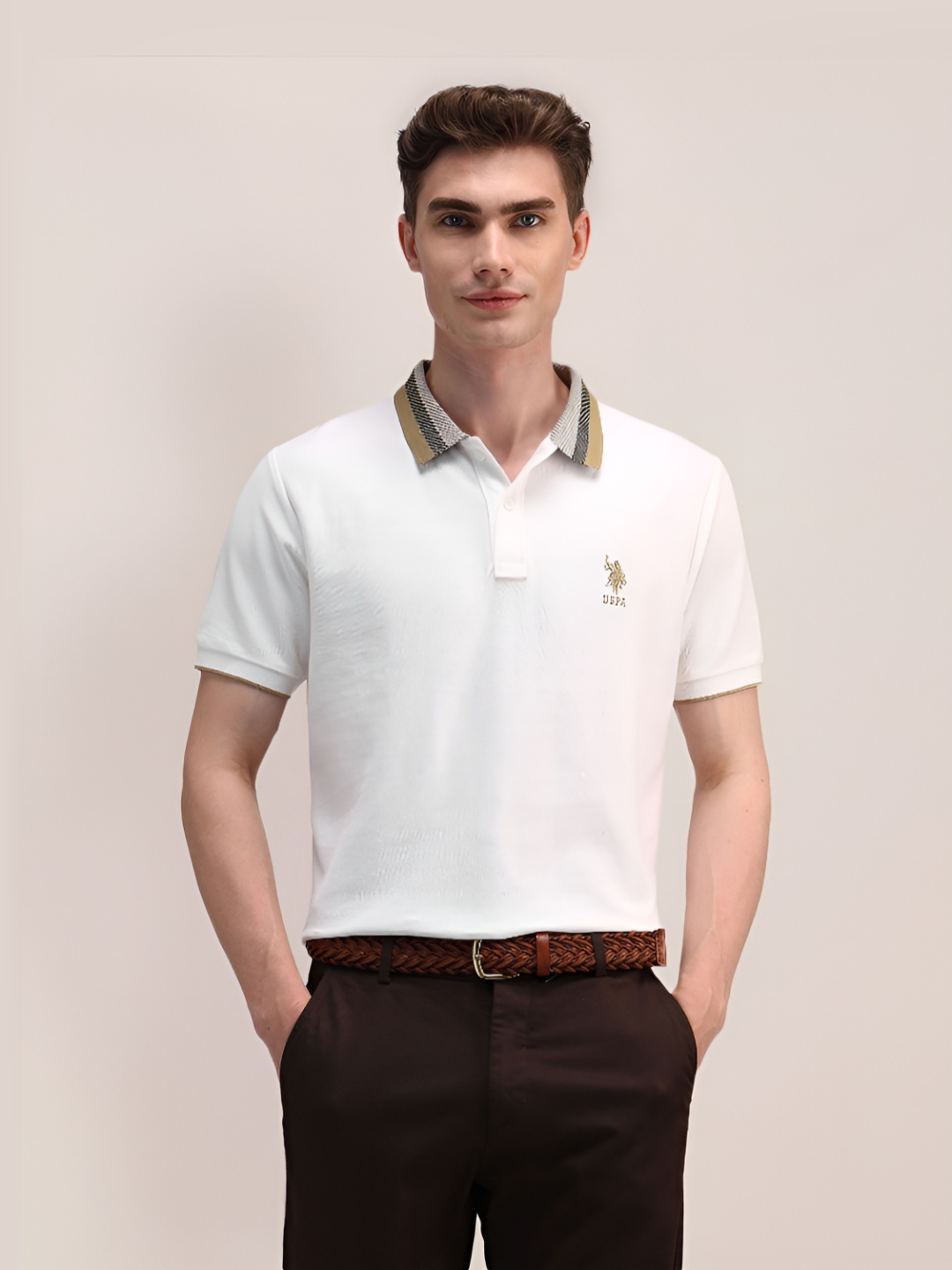 

U.S. Polo Assn. Men Solid Polo Collar Cotton Slim Fit T-Shirt, White