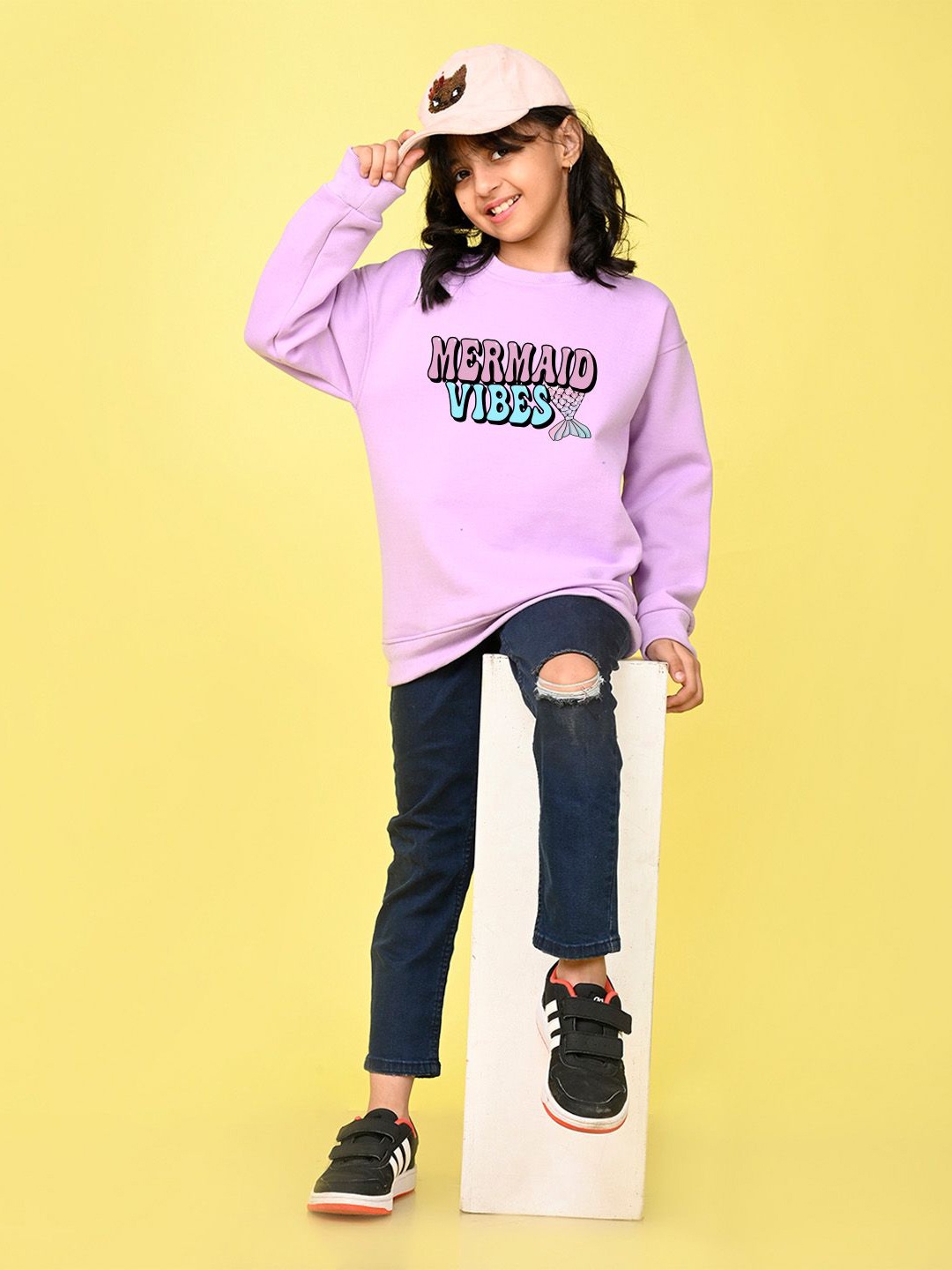 

NUSYL Girls Typography Printed Oversized Sweatshirt, Purple