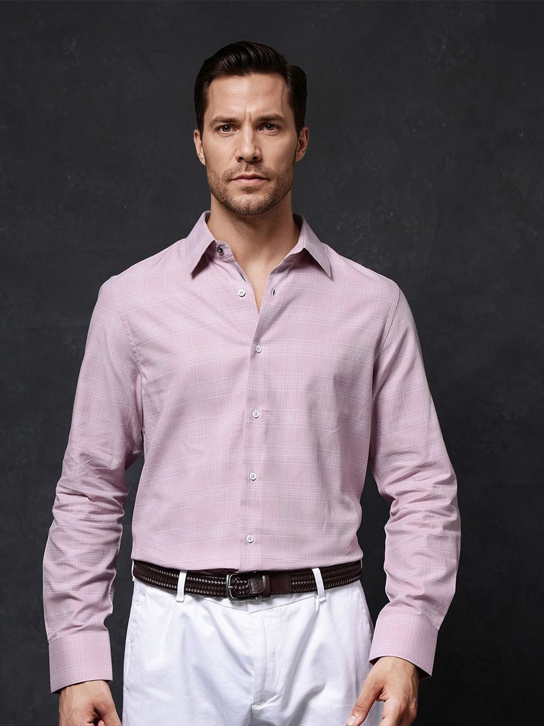 

RARE RABBIT Men Comfort Spread Collar Solid Cotton Casual Shirt, Pink