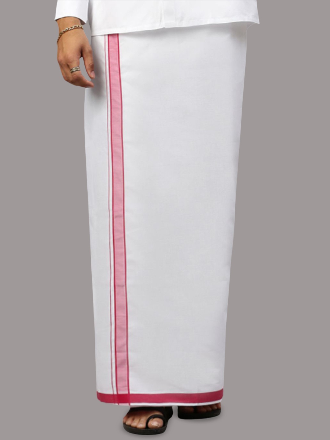 

RAMRAJ Men Prestigious Look Dhoti with Fancy Border, White