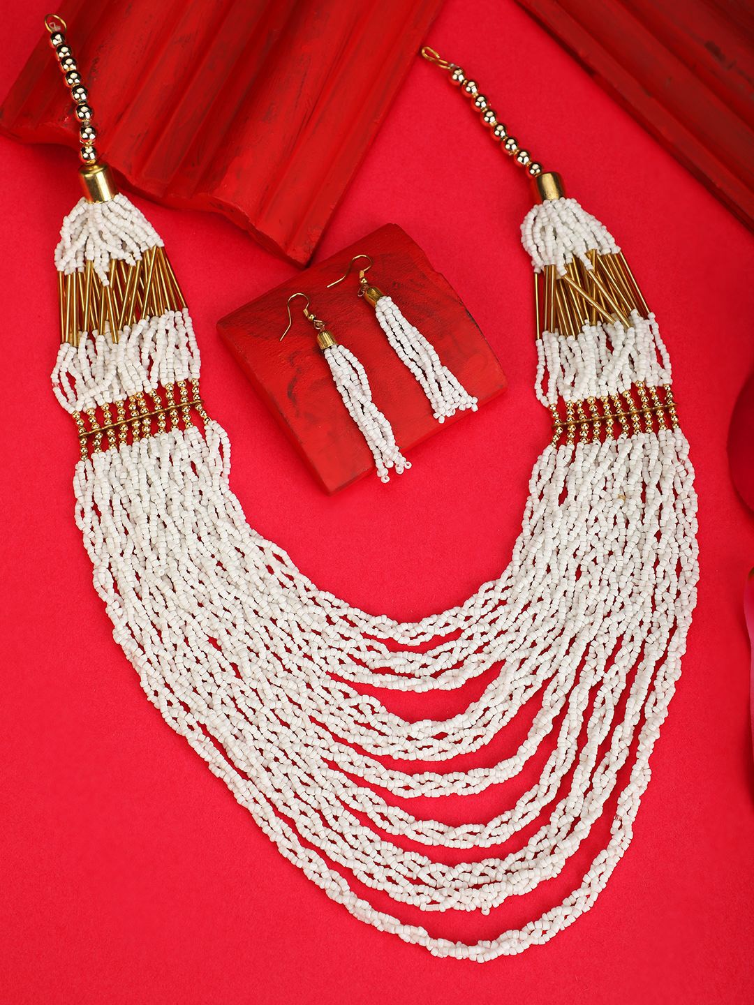 

MODE MANIA Gold-Plated Beaded Layered Jewellery Set