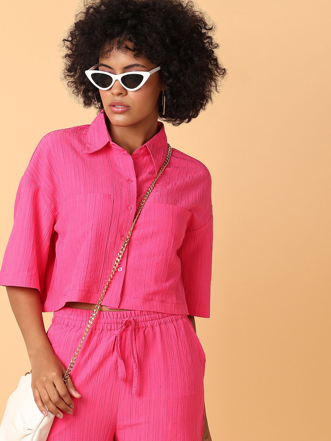 

UNLIMITED Women Classic Spread Collar Solid Casual Shirt, Pink