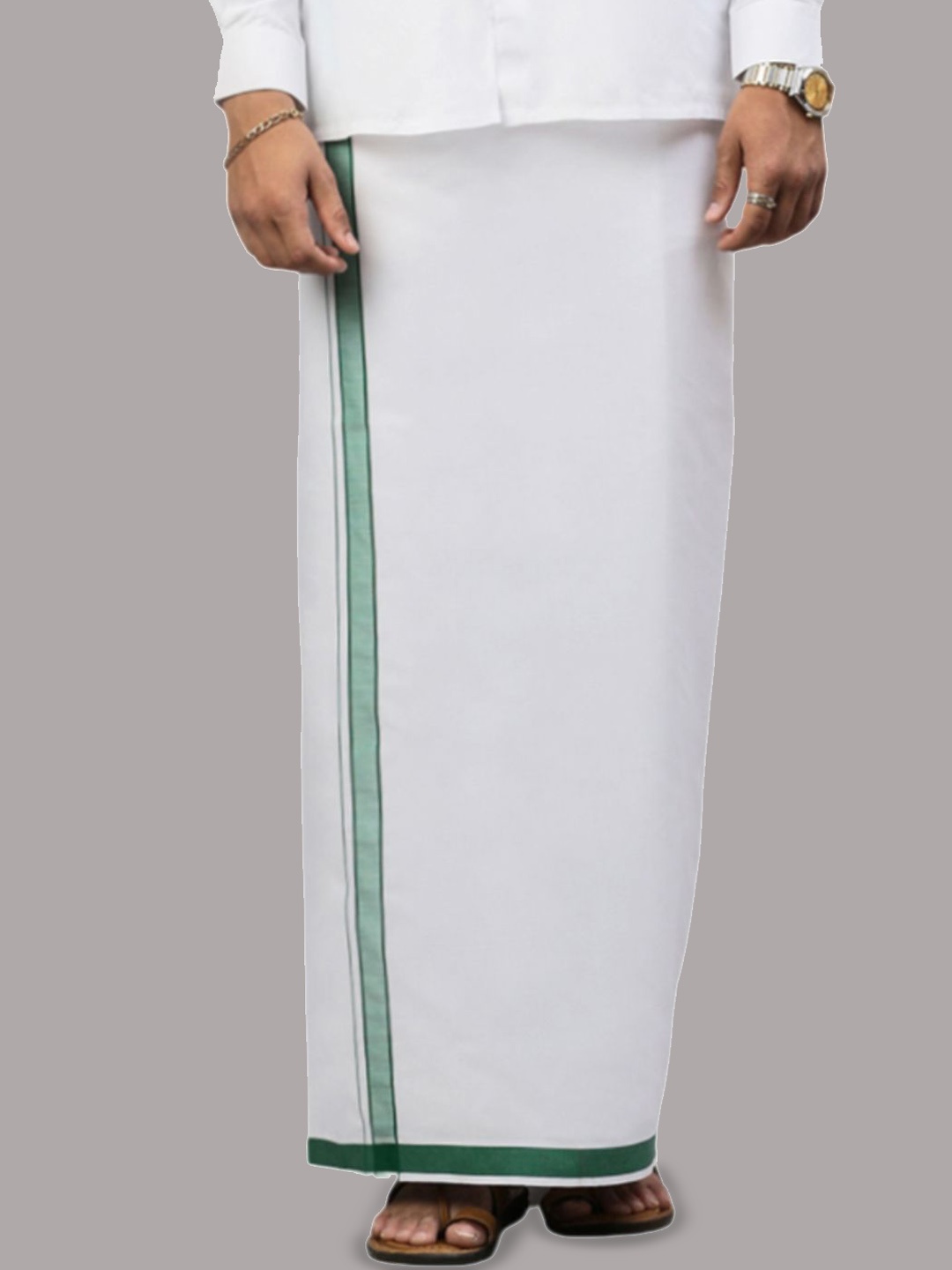 

RAMRAJ Men Prestigious Look Dhoti with Fancy Border, White
