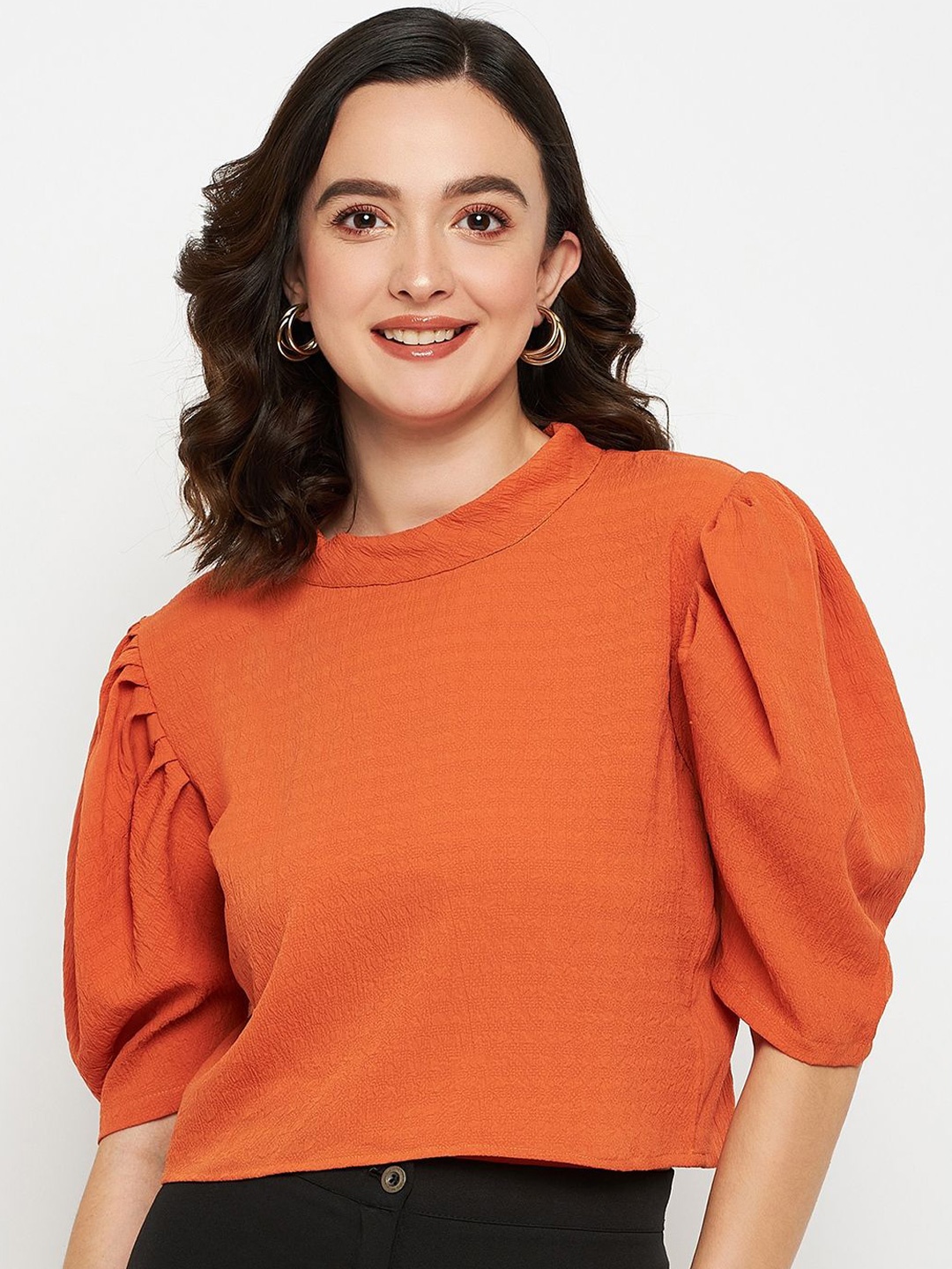 

Murcia Puff Sleeve Crepe Top, Orange