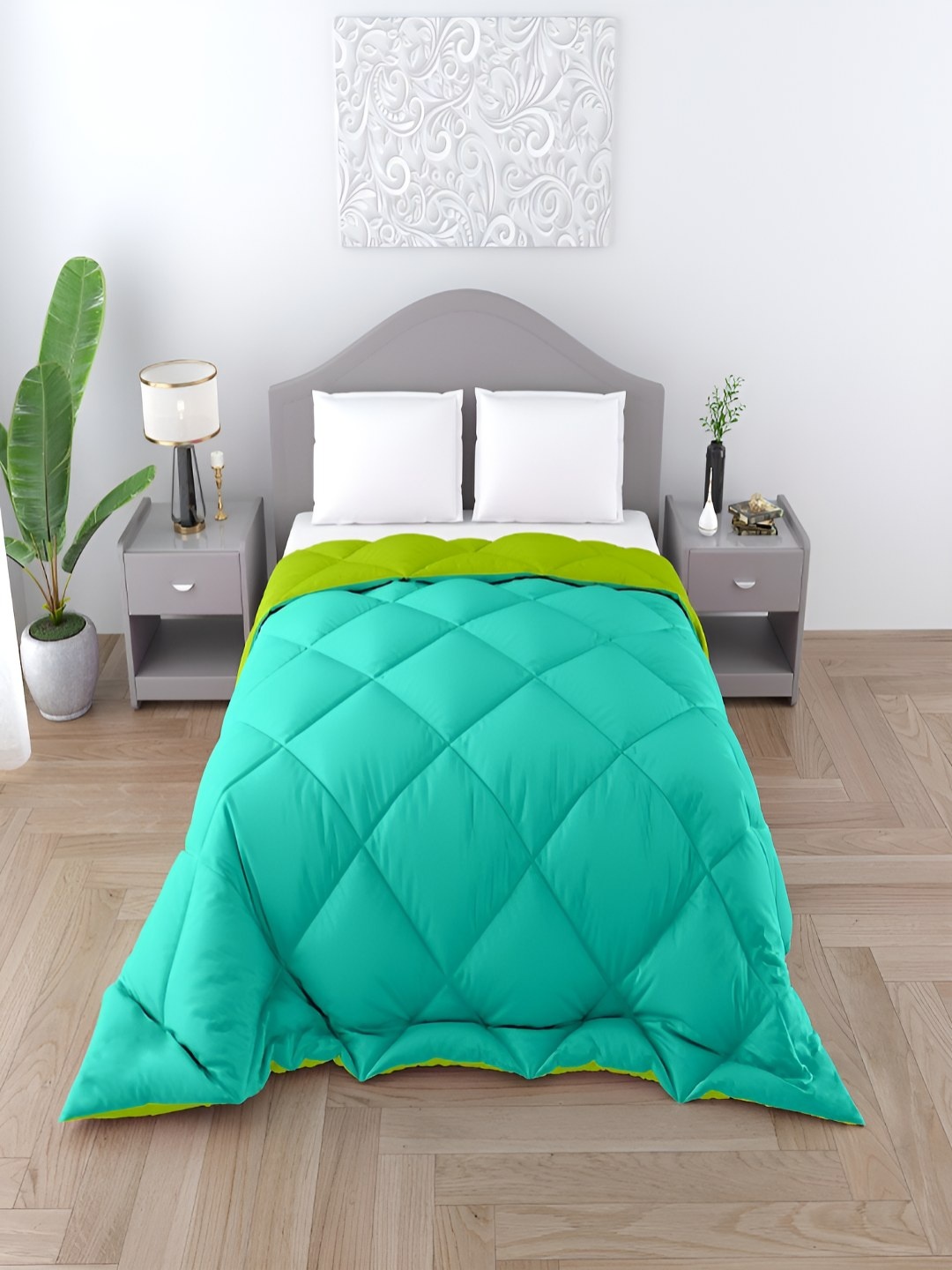 

tundwal's Sea Green & Green Heavy Winter Quilted 250 GSM Double Bed Comforter