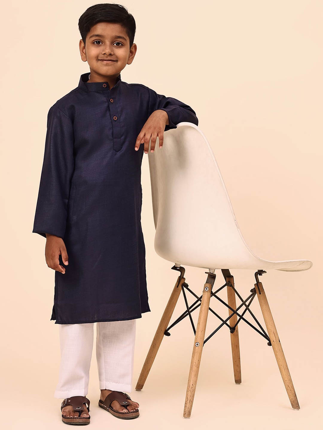 

Anouk Boys Band Collar Straight Kurta, Navy blue