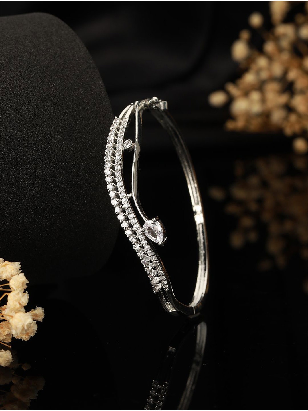 

Anouk Rhodium-Plated American Diamond Kada Bracelet, Silver