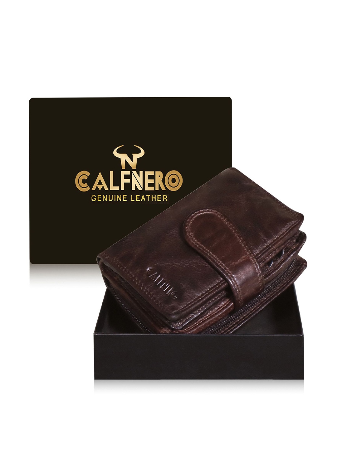 

CALFNERO Women Leather Two Fold Wallet, Brown