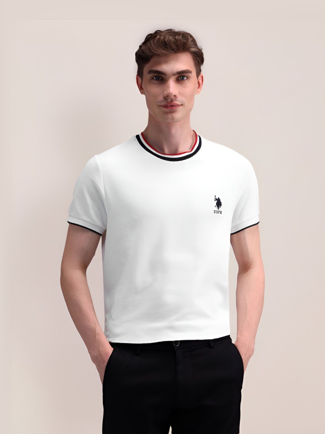 

U.S. Polo Assn. Men Solid Round Neck Cotton Slim Fit T-Shirt, White