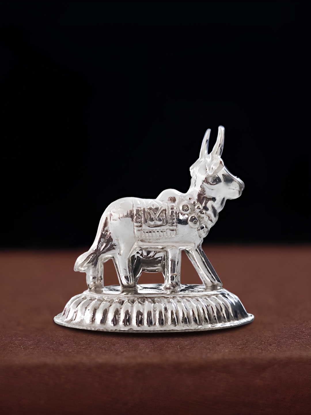 

DOKCHAN SilverToned Pure Silver Kamdhenu Cow Showpiece
