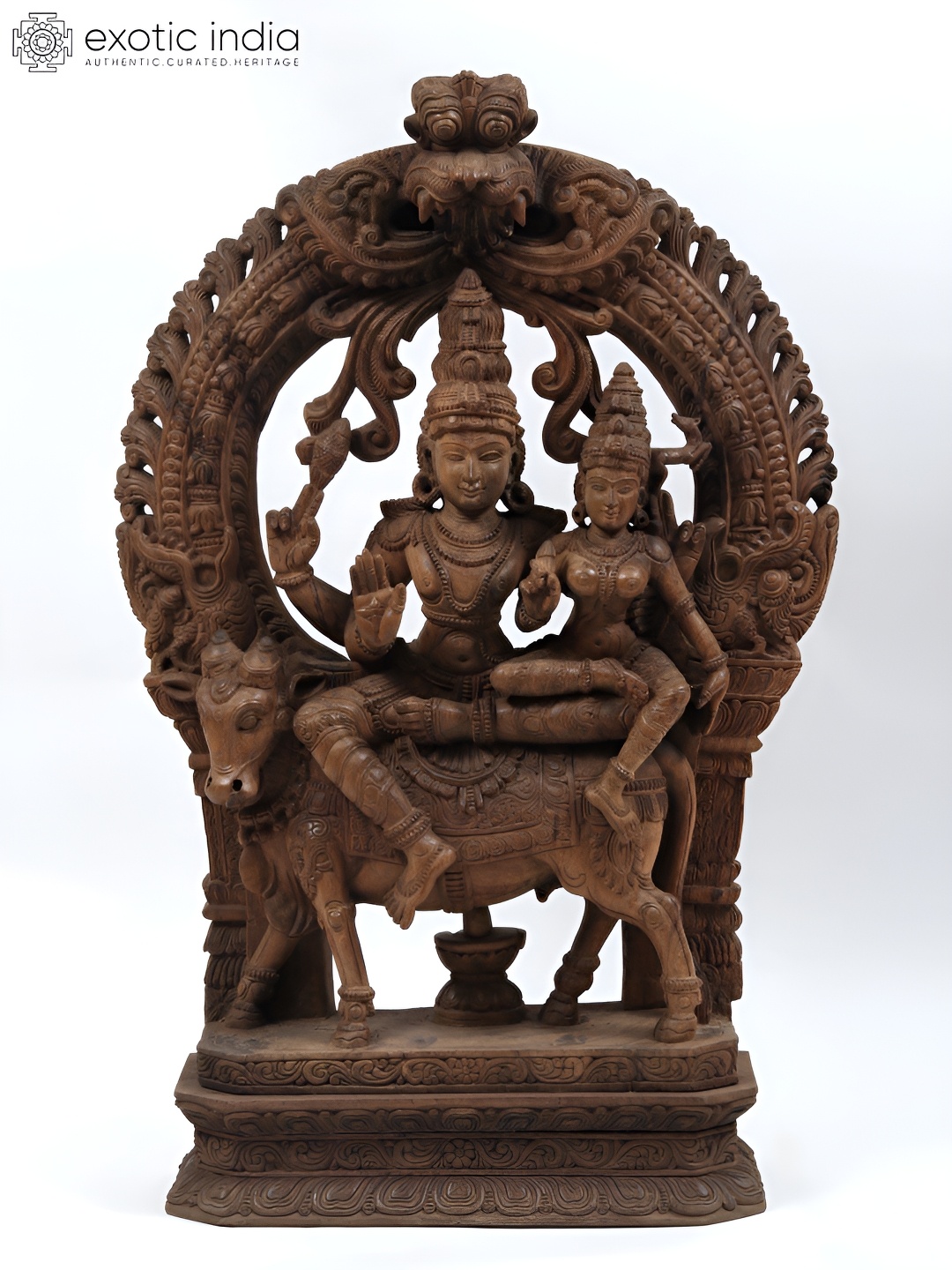

Exotic India Brown Wooden Shiva with Devi Parvati Religious Idol Showpiece