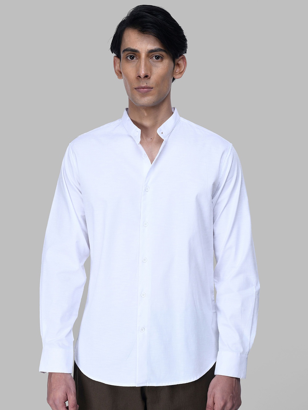 

Tailoraedge Men Band Collar Solid Casual Shirt, White