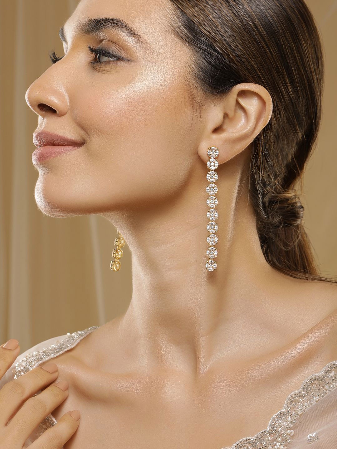 

Rubans Premium 22K Gold-Plated AD & Zirconia Studded Luxury Drop Earrings