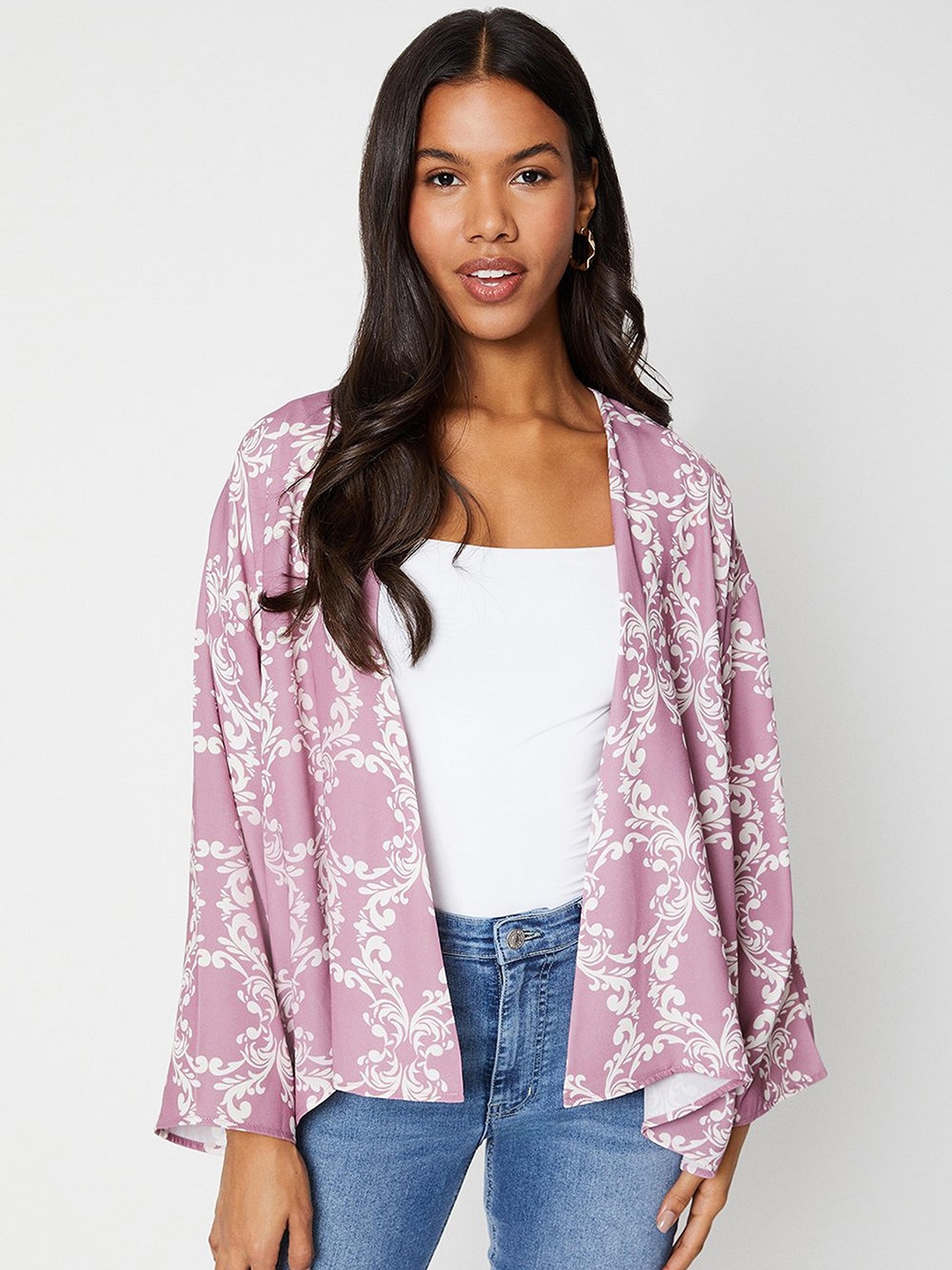 

DOROTHY PERKINS Front-Open Printed Shrug, Pink