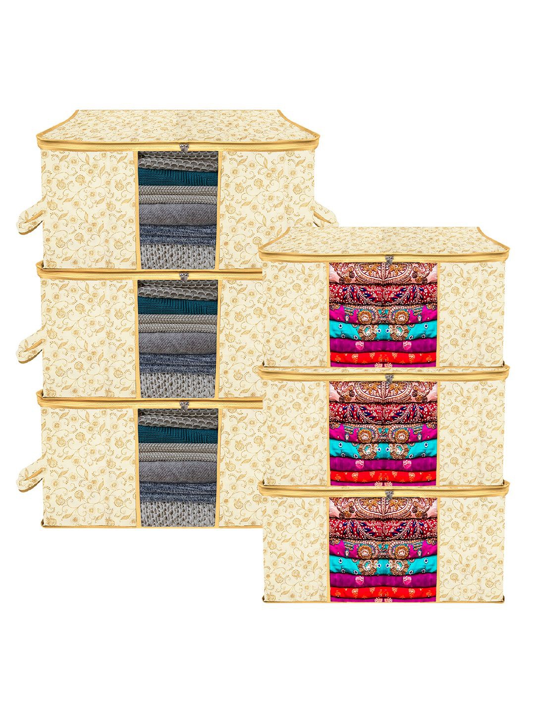 

Kuber Industries Cream-Coloured 6 Pieces Floral Printed Drawer Organiser
