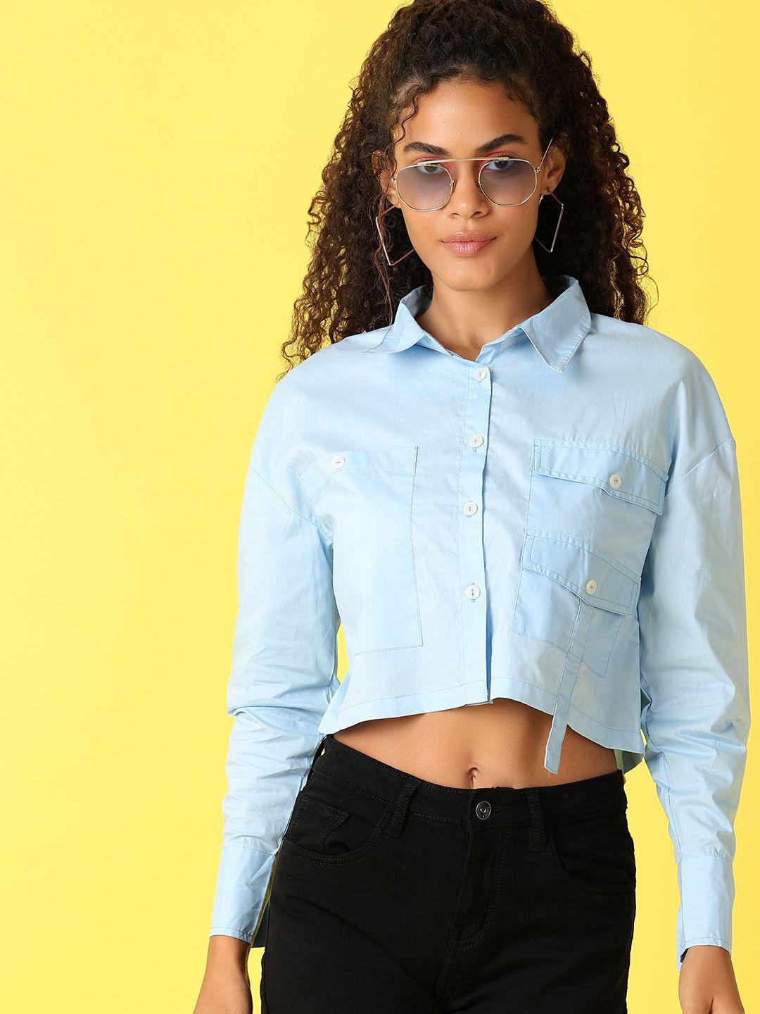 

UNLIMITED Women Classic Spread Collar Solid Cotton Casual Shirt, Blue