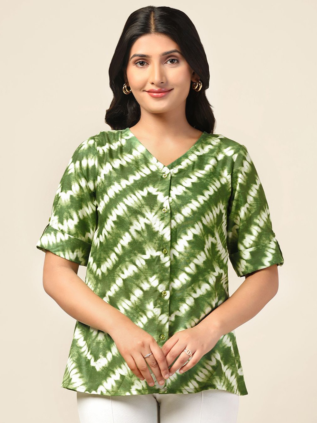 

BAESD Tie and Dye Print Crepe Top, Green