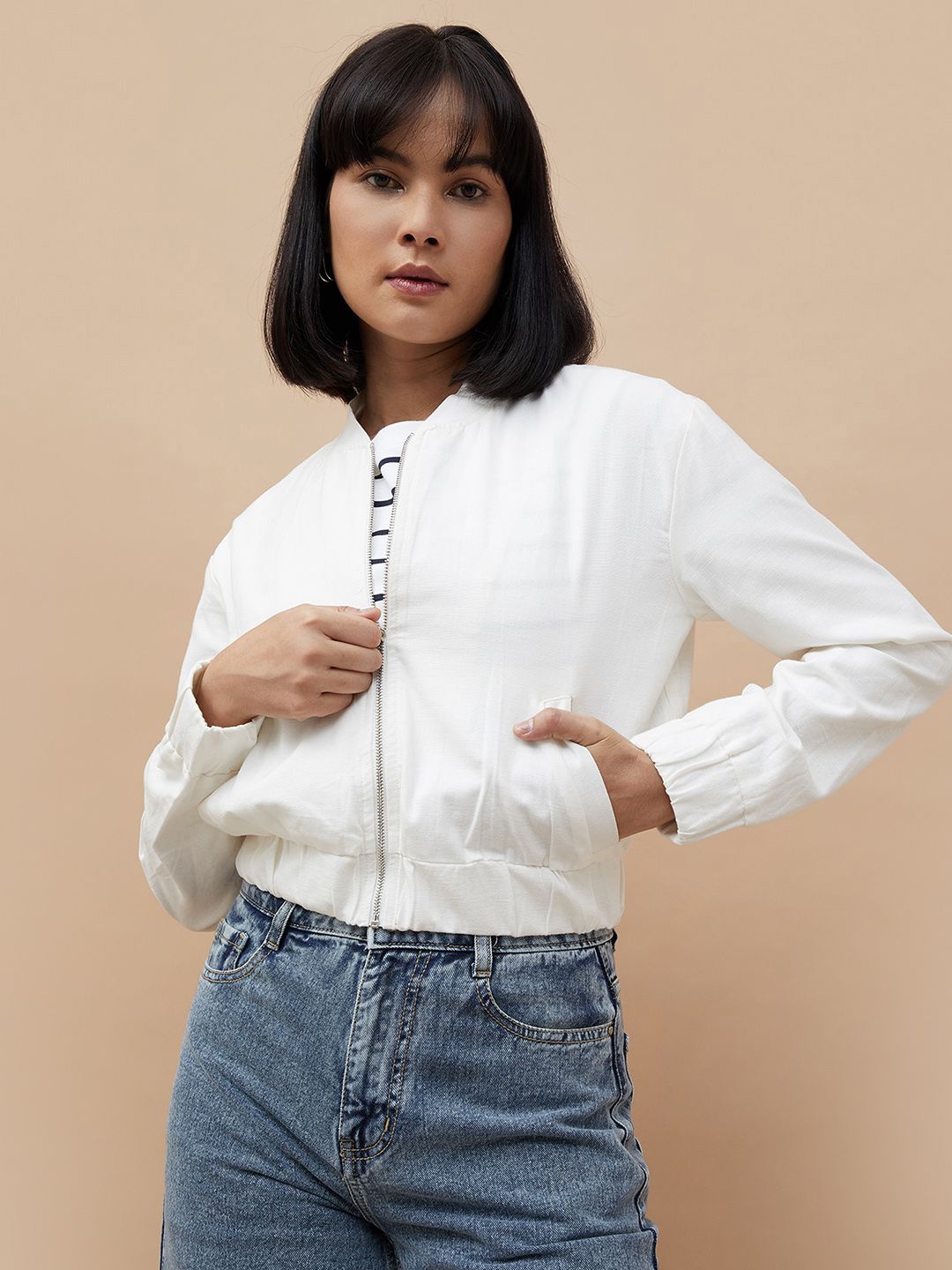 

CODE by Lifestyle Cotton Linen Open Front Crop Jacket, White