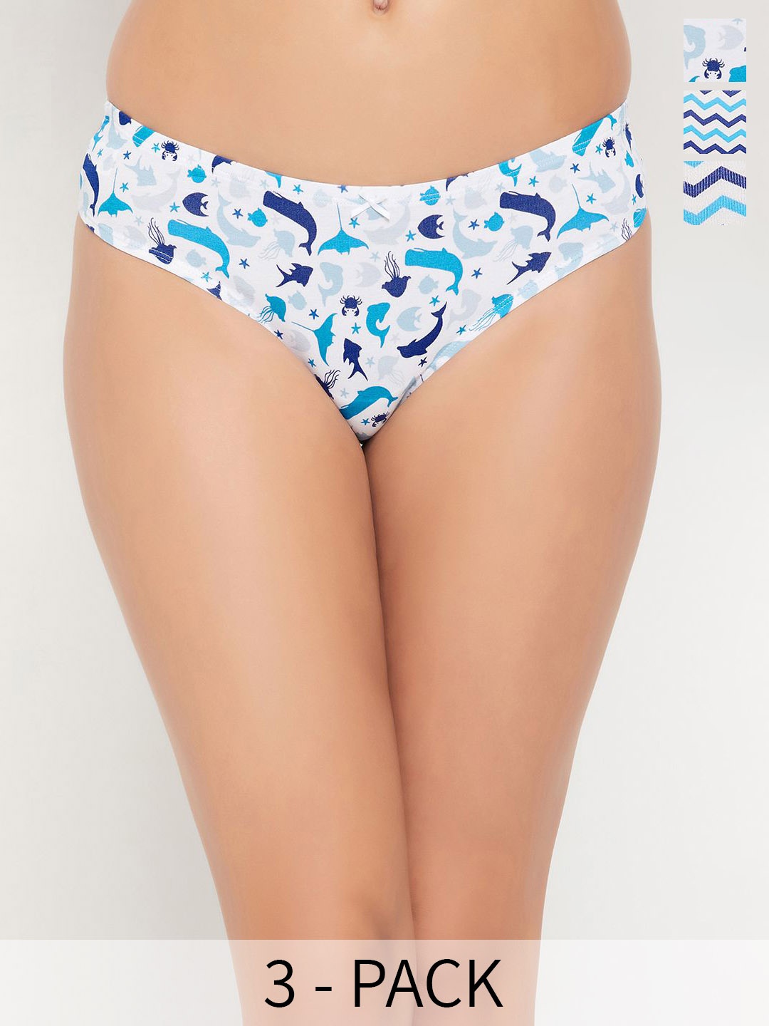 

Clovia Women Pack Of 3 Printed Cotton Low-Rise Thongs Briefs, White