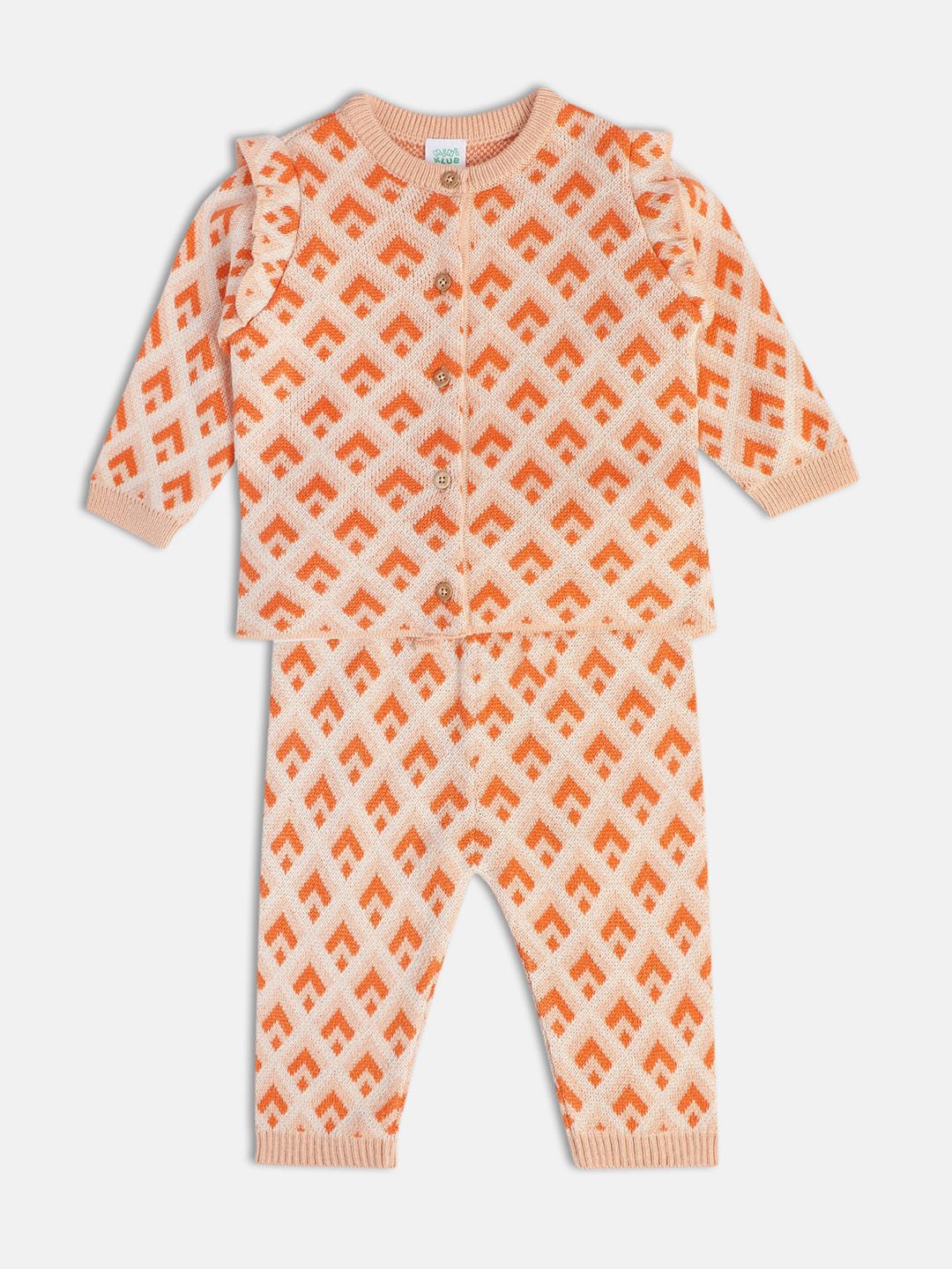 

MINI KLUB Girls Printed Pure Acrylic Sweatshirt With Joggers, Peach