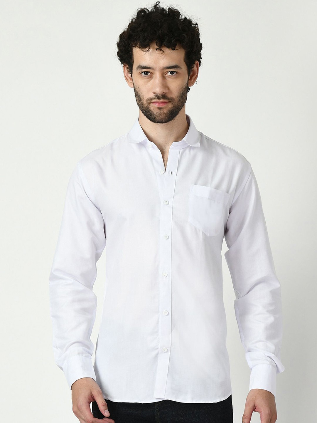 

PEBCO Men Classic Spread Collar Solid Cotton Slim Fit Casual Shirt, White