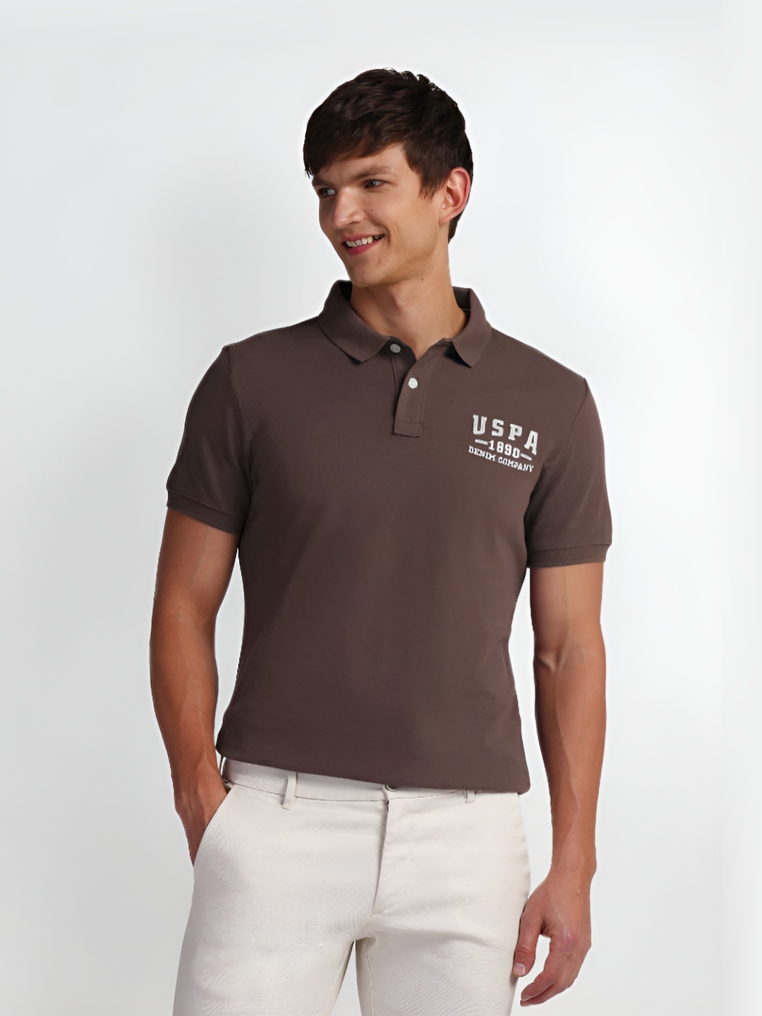 

U.S. Polo Assn. Denim Co. Men Solid Polo Collar Cotton Slim Fit T-Shirt, Brown