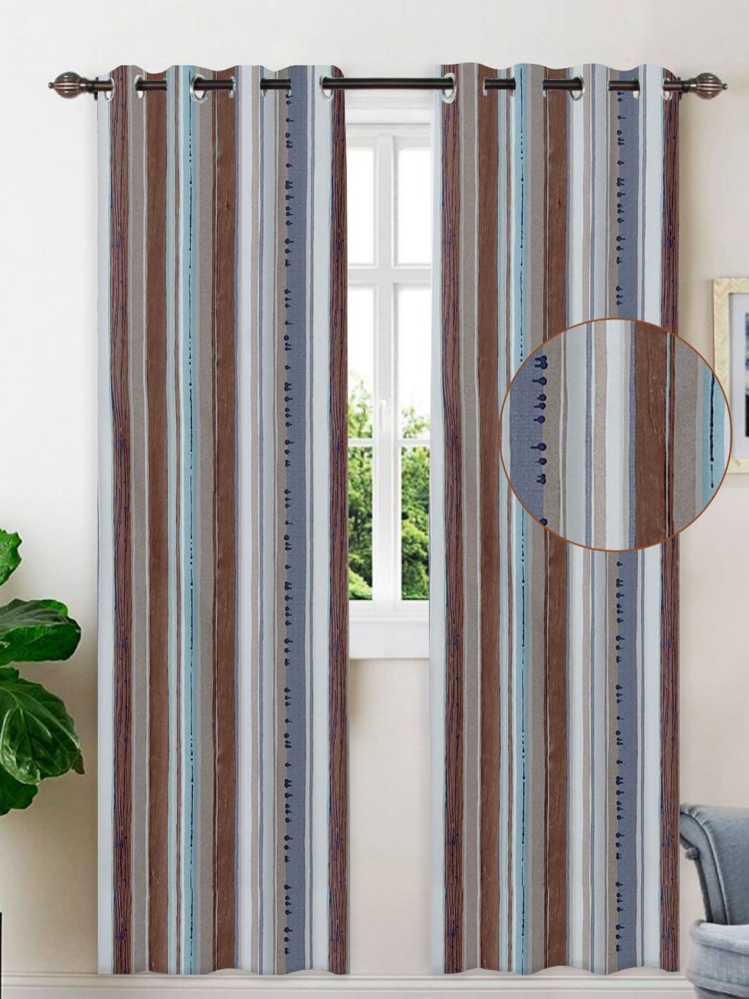 

Tesmare Brown and SilverToned Striped Door Curtain